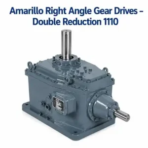These specifications define the Model 1110 gearbox’s capacity, ratios, lubrication needs, and structural limits. Product Model: Amarillo Right Angle Gear Drive Model 1110 Gear Drive Type: Double Reduction Right Angle Gearbox Manufacturer: Amarillo Gear Company Primary Use: Cooling Tower and Air-Fin Heat Exchanger Fan Drives Maximum Power Capacity: 142 HP / 106 kW Gear Reduction Design: Two-Stage Reduction First Gear Stage: Precision Spiral Bevel Gears Second Gear Stage: High-Torque Helical Gear Set Nominal Ratio Options: 7.5:1, 8.5:1, 9.5:1, 10:1, 11:1, 12:1, 13:1, 14:1, 15:1 Service Horsepower at 1750 RPM: 120 HP to 142 HP depending on ratio Service Horsepower at 1450 RPM: 99 HP to 118 HP depending on ratio Service Horsepower at 1160 RPM: 80 HP to 94 HP depending on ratio Thrust Capacity: Up to 5,400 lbs / 24,020 N downward vertical fan load Oil Capacity: 8.5 gallons / 32 liters Approved Oil Type: Mineral or Synthetic ISO 220 / AGMA 5 or 5S EP Additives: Not Allowed Unit Weight: 1,375 lbs / 624 kg Bearing Life: L10a life exceeding 100,000 hours Housing Construction: Heavy-Duty Rigid Cast Housing