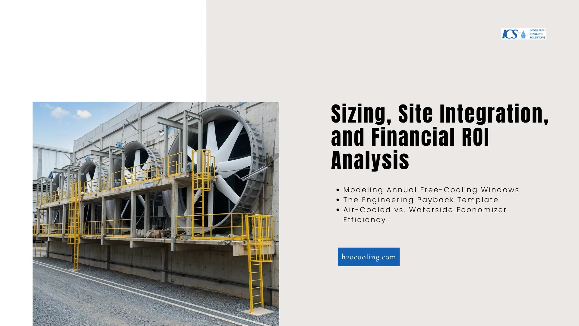 Slide on-page-roi-jpeg.jpg: Financial ROI Analysis text beside a line of large industrial cooling fans.