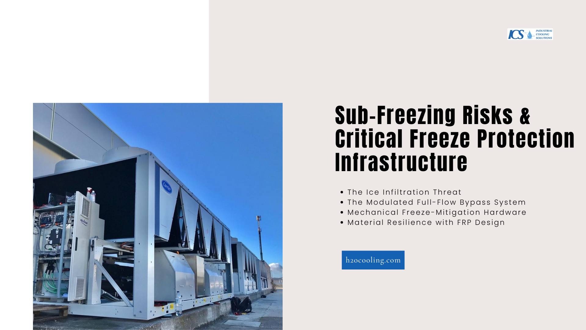 Slide on-page-risk-jpeg.jpg: Sub-Freezing Risks text next to an outdoor industrial chiller system.